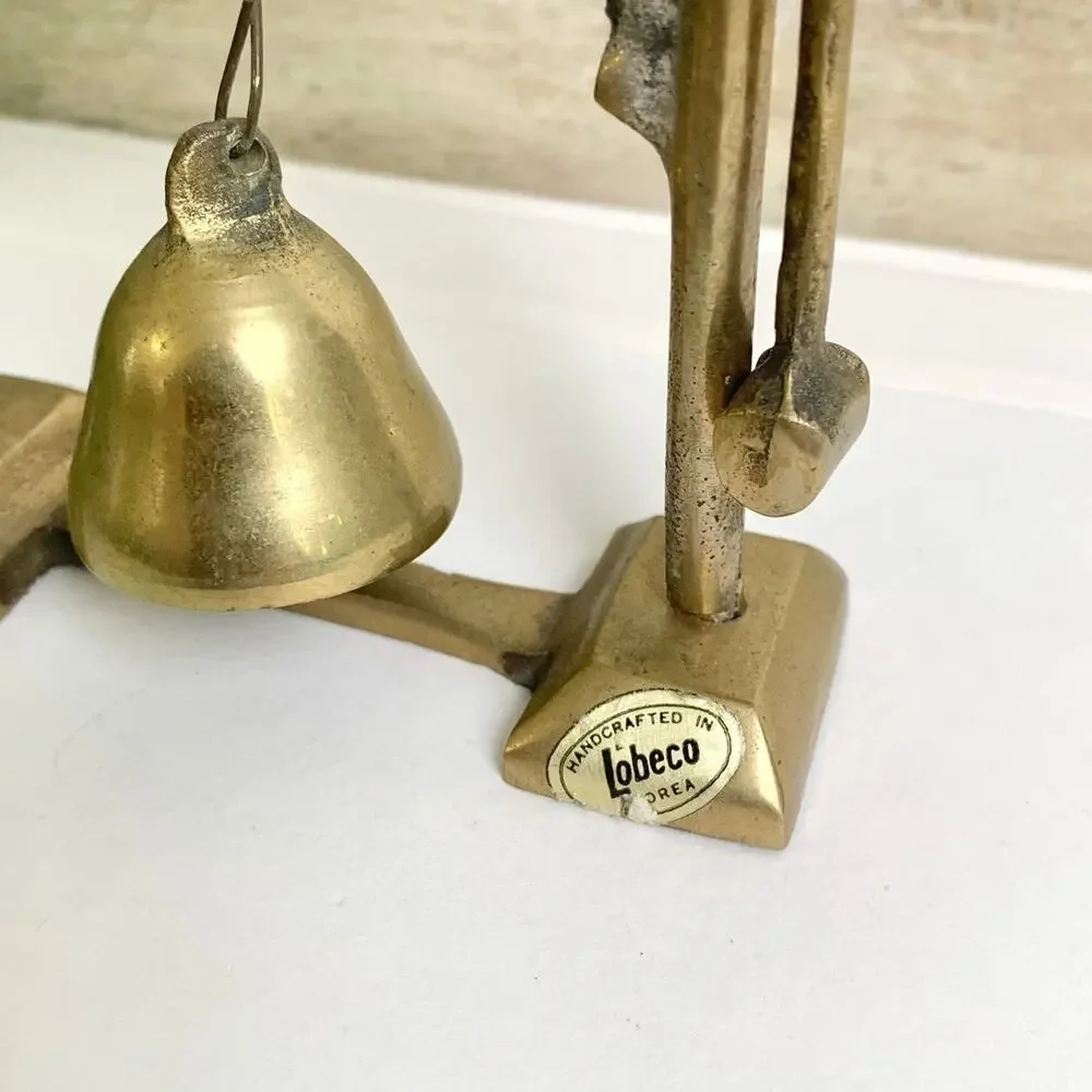 Vintage Lobeco Brass Pagoda Gong Miniature Bell With Striker Chinoiserie Decor